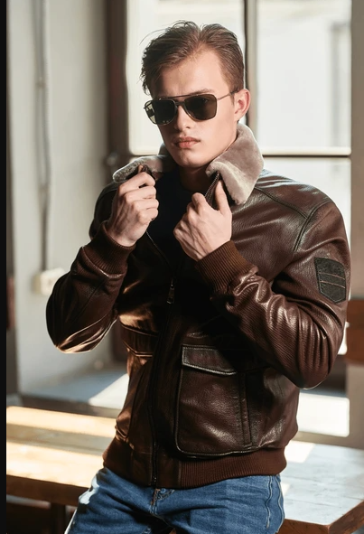 brown leather jacket
