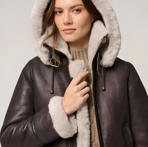 leather hooded jacket women's