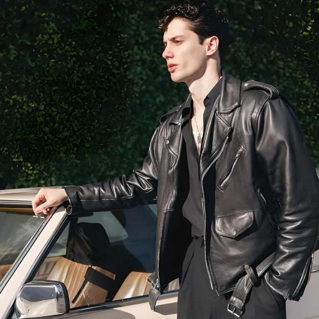 black leather jacket