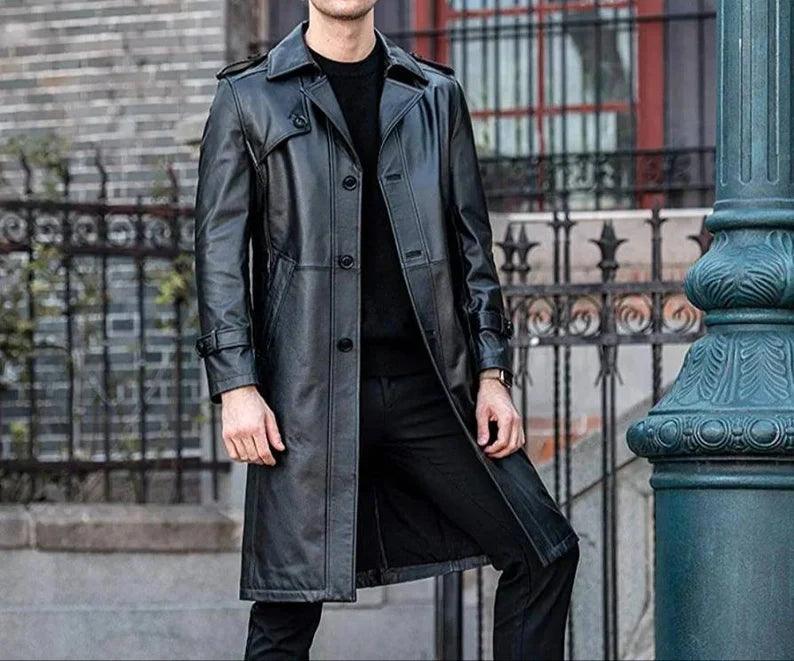 mens long leather coats