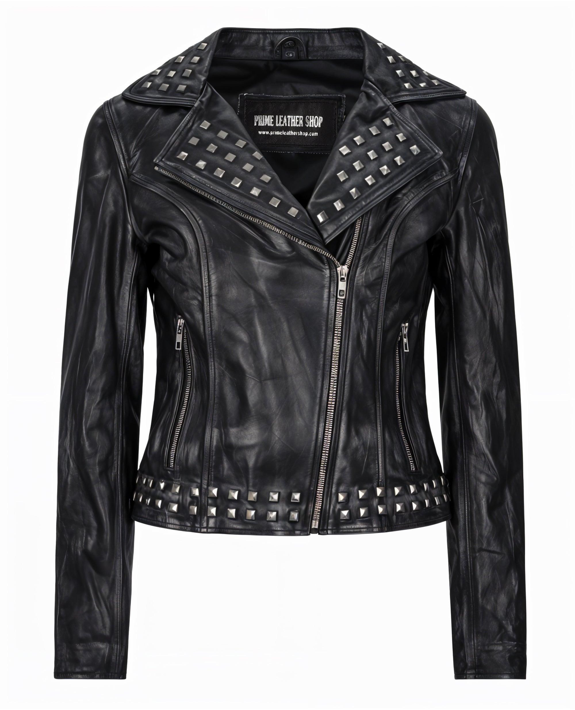 Angie Black Biker Leather Jacket | Leather Jackets AU Primeleathershop