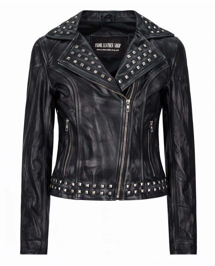 Angie Black Biker Leather Jacket | Leather Jackets AU Primeleathershop