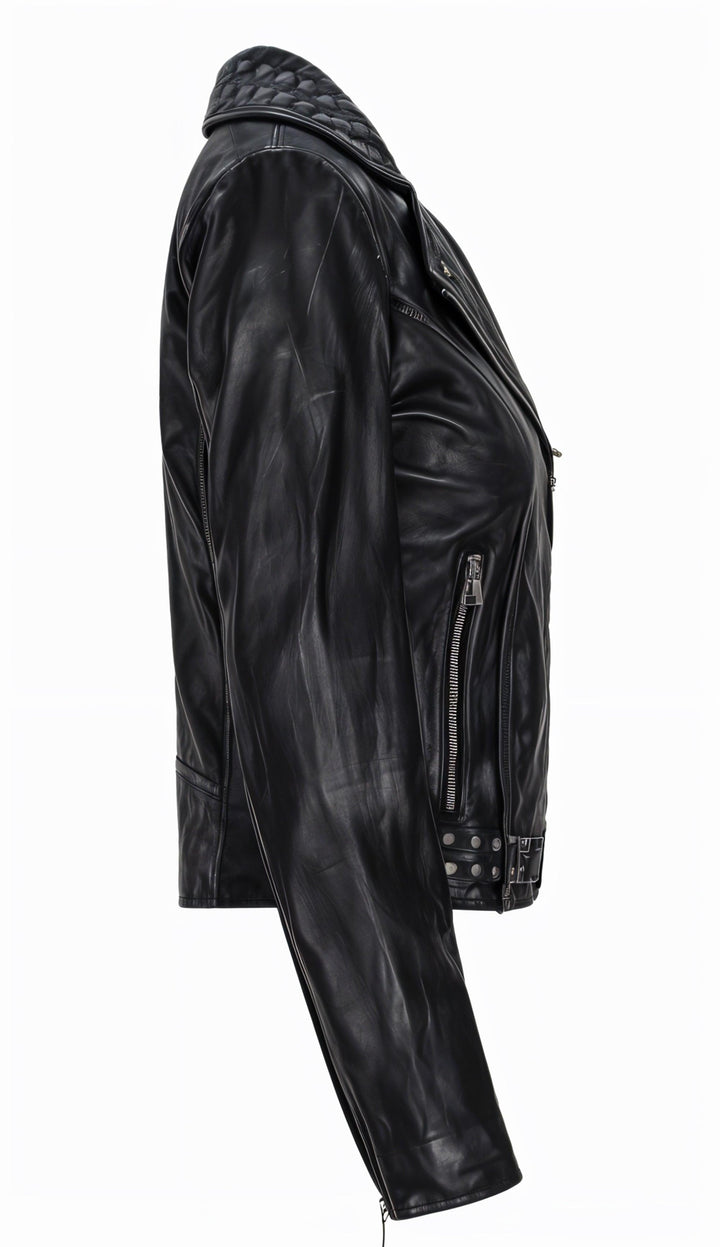 Angie Black Biker Leather Jacket | Leather Jackets AU Primeleathershop