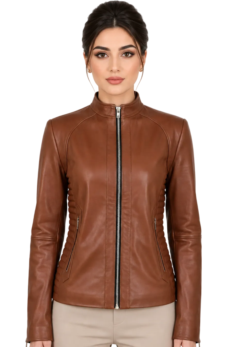 brown leather jacket women