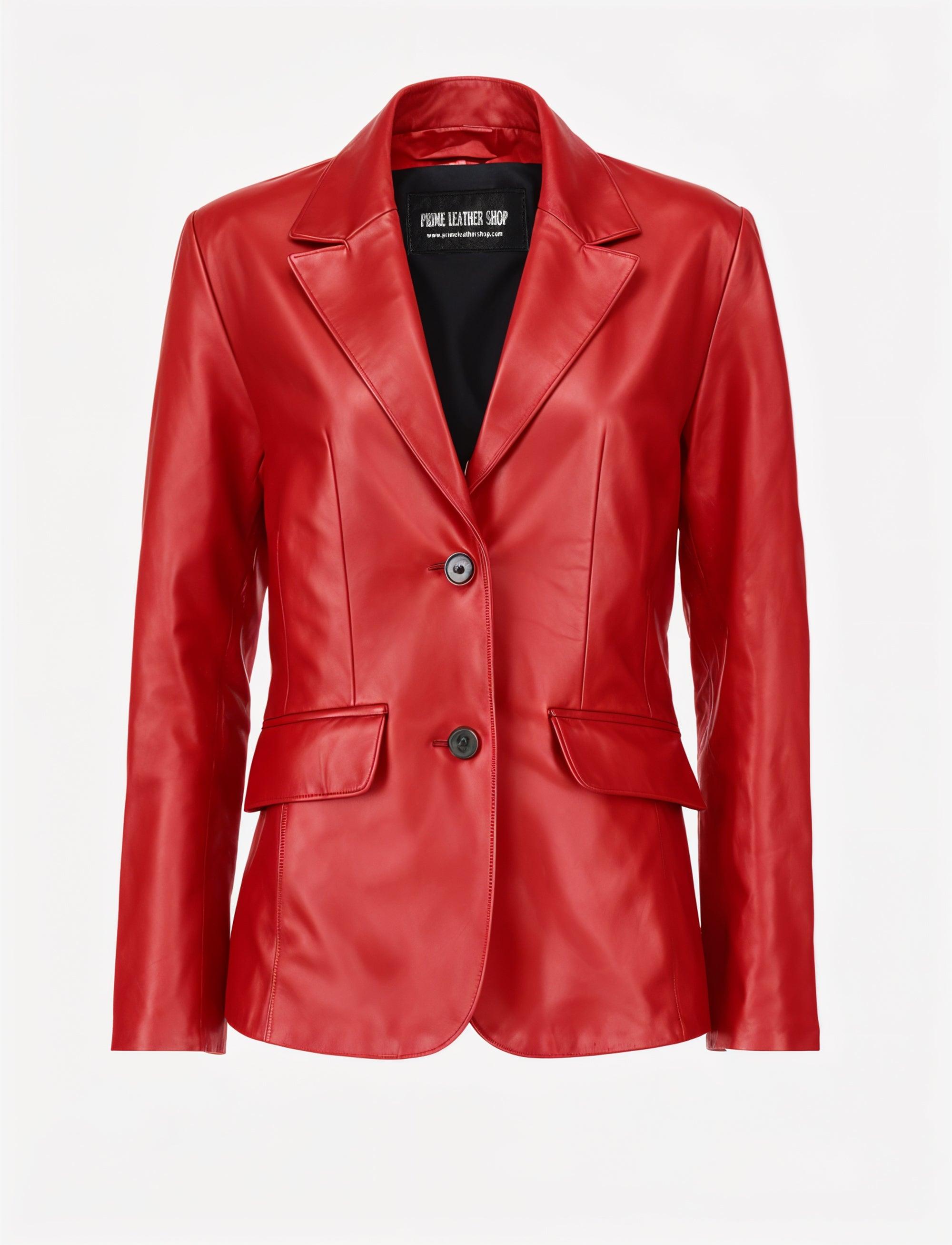 Classic Red Leather Blazer