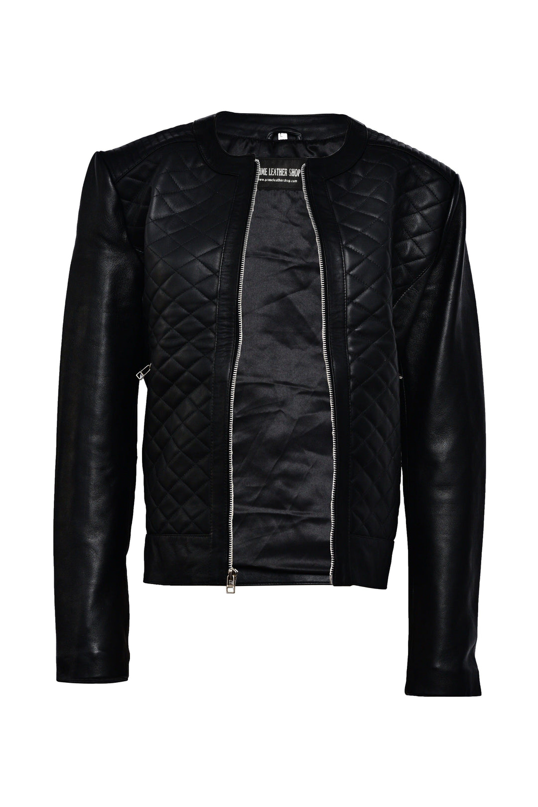 Collarless Black Leather Jacket | Leather Jackets AU Primeleathershop