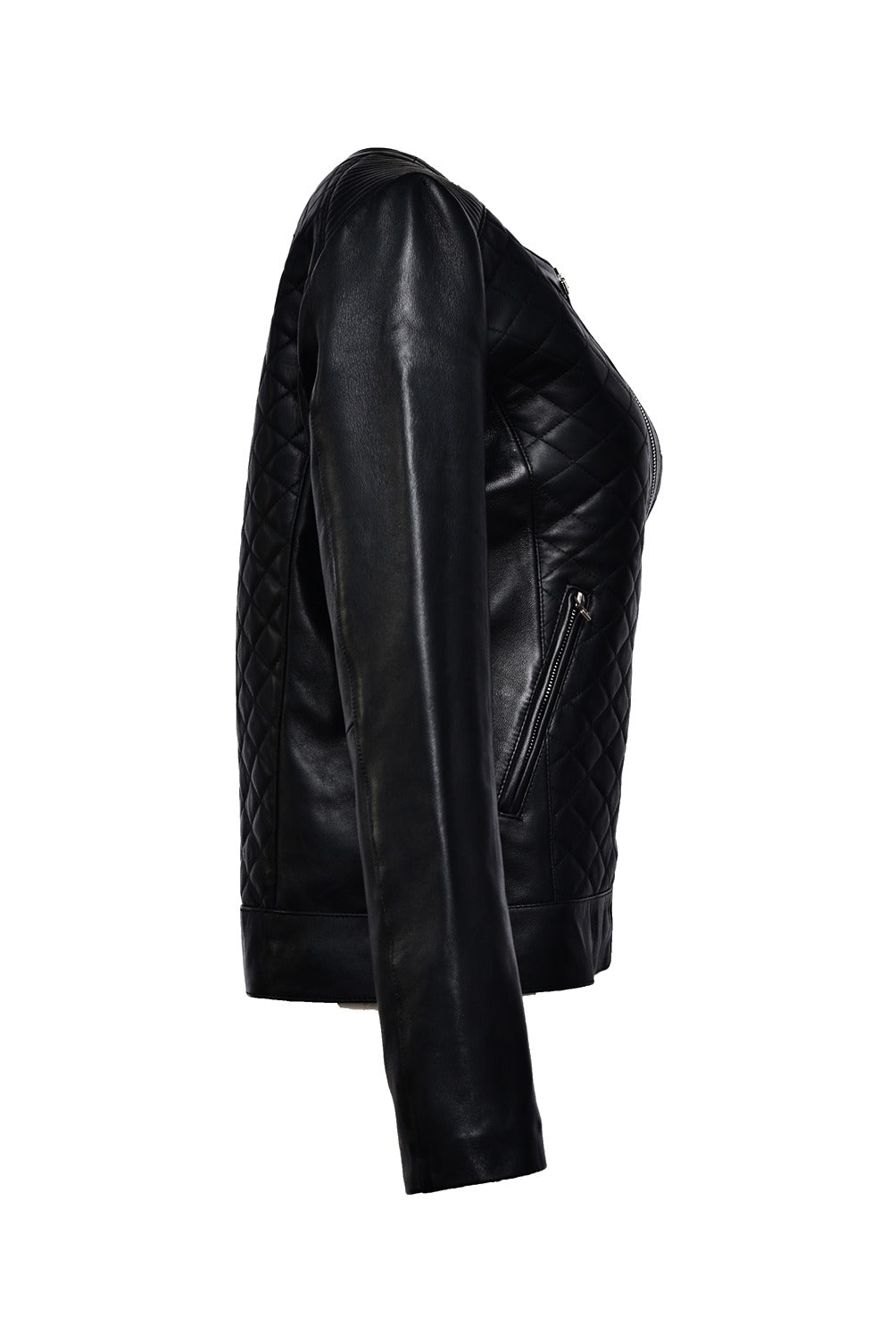 Collarless Black Leather Jacket | Leather Jackets AU Primeleathershop