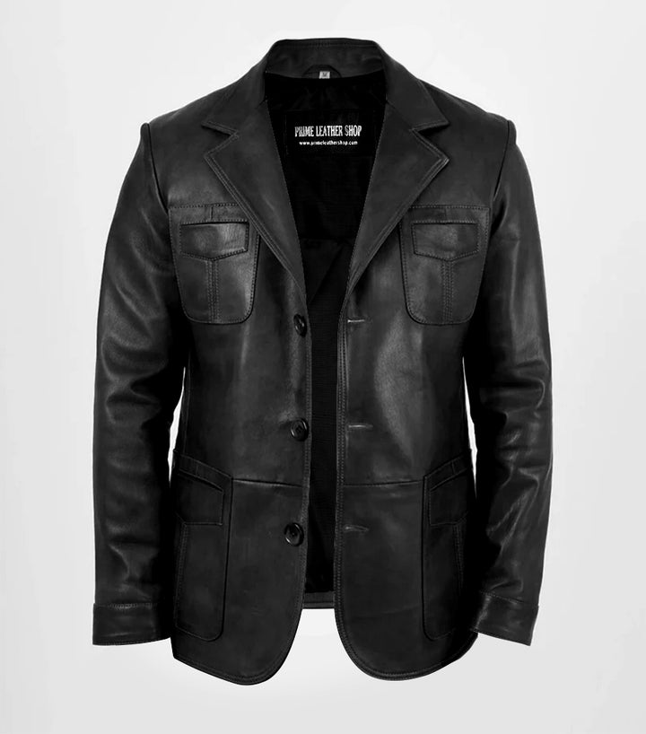 Crowe Commander Black Trench Leather Coat | Leather Jackets AU Primeleathershop