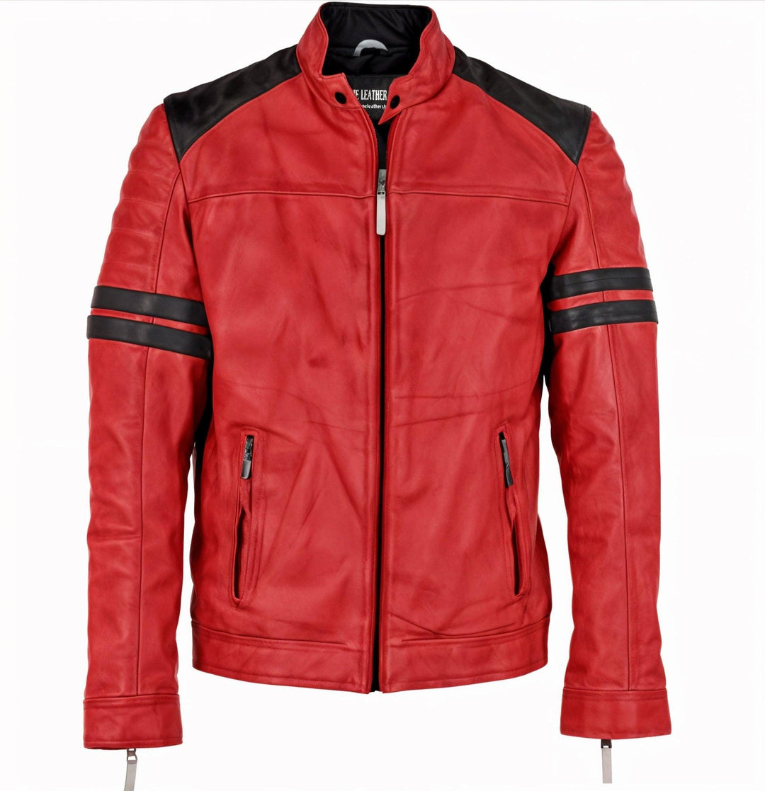 David Gandy Red Biker Leather Jacket | Leather Jackets AU Primeleathershop