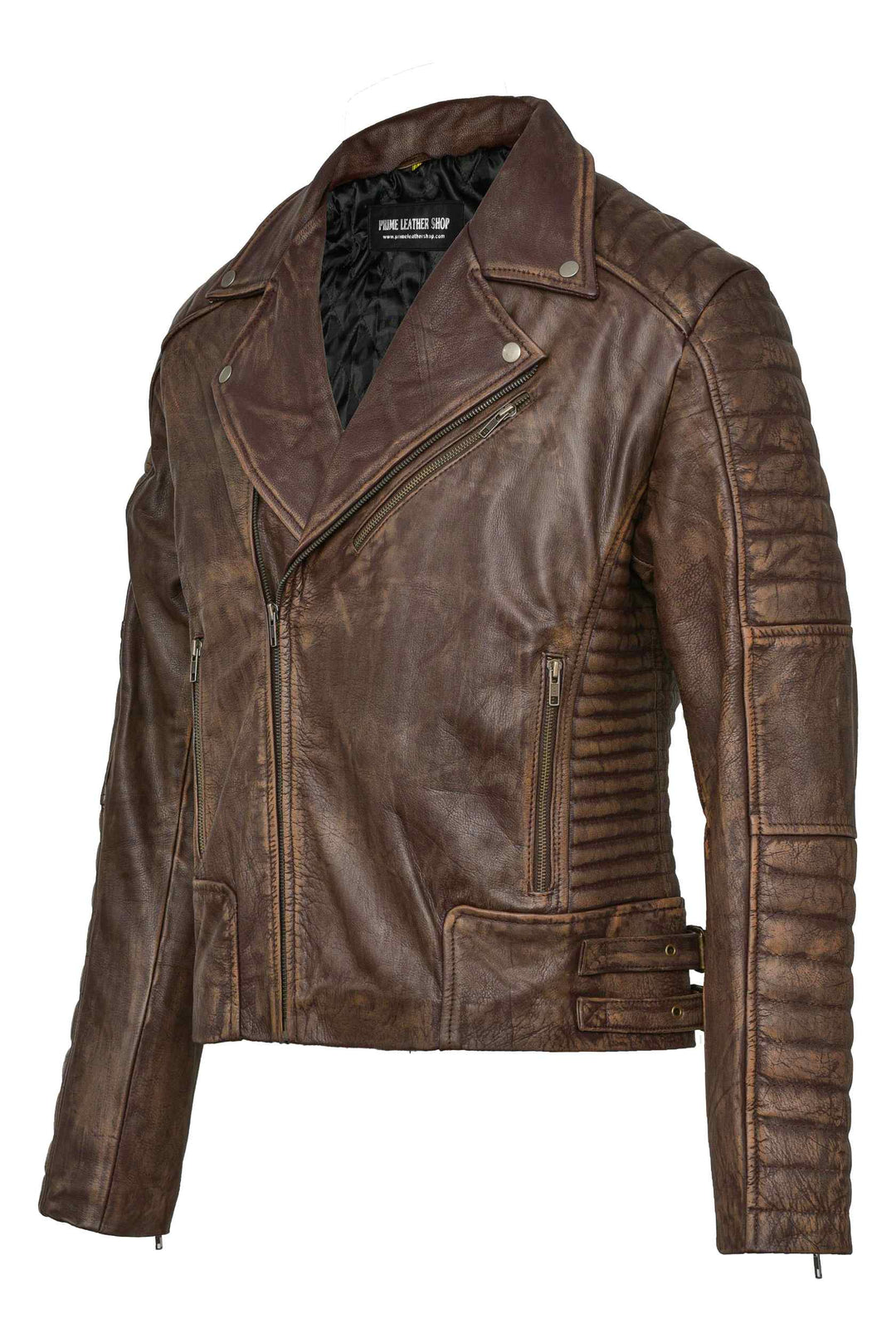 Distressed Brown Biker Leather Jacket | Leather Jackets AU Primeleathershop