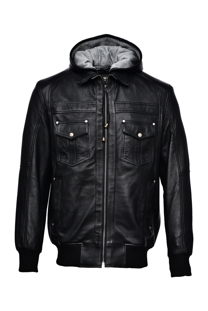 Federer Classic Hooded Leather Jacket | Leather Jackets AU Primeleathershop