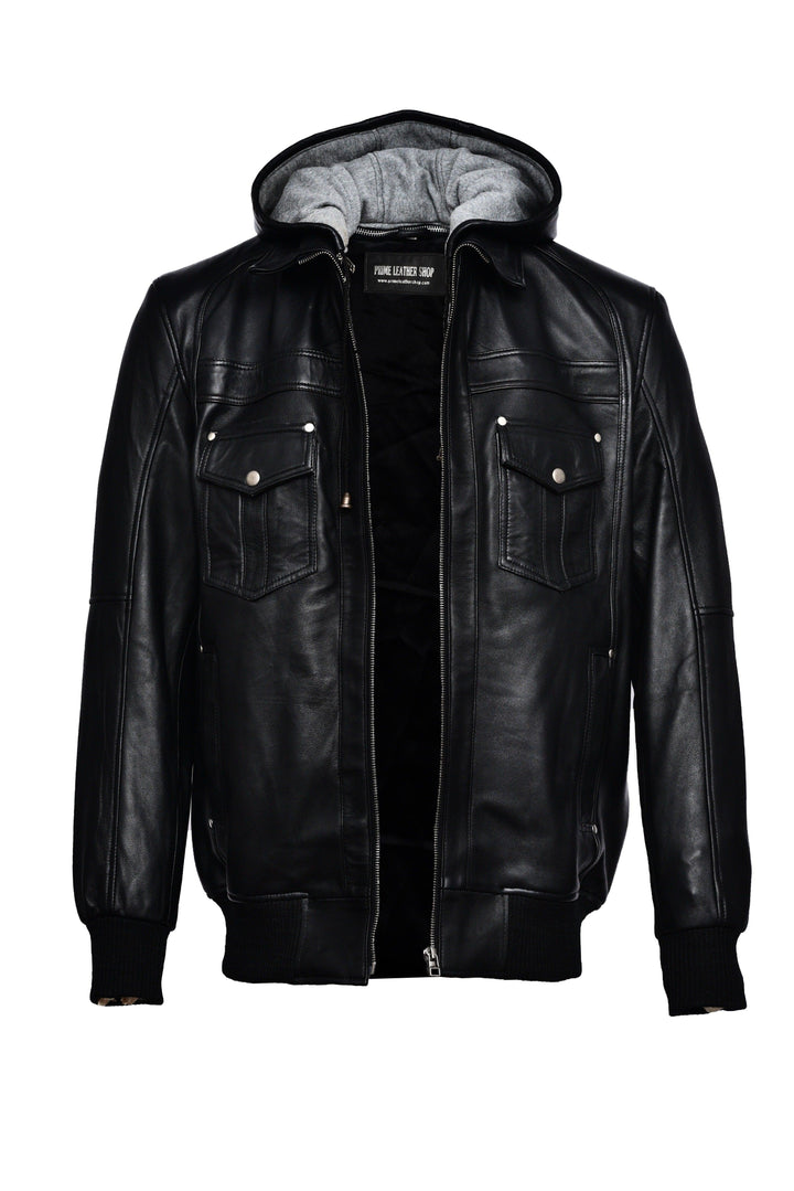 Federer Classic Hooded Leather Jacket | Leather Jackets AU Primeleathershop