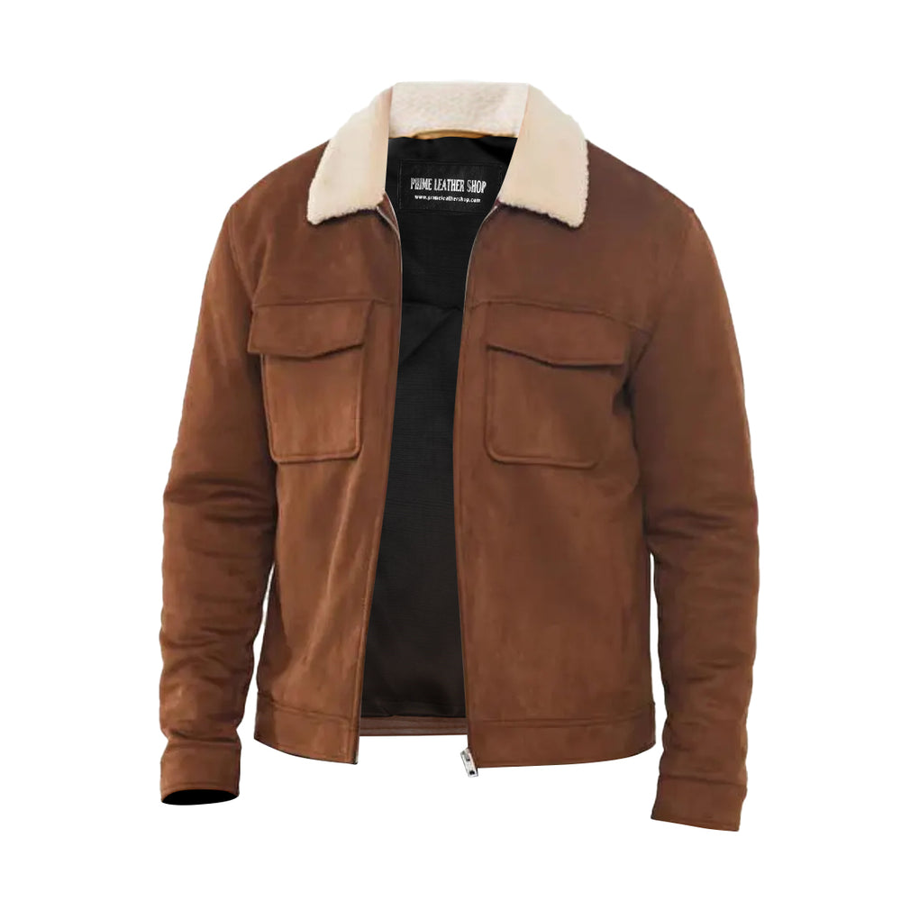 Gibson Shearling Suede Brown Men's Leather Aviator Jacket | PrimeLeatherShop