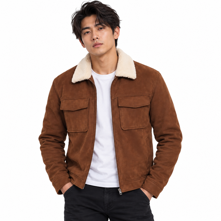 Gibson Shearling Suede Brown Men's Leather Aviator Jacket | PrimeLeatherShop