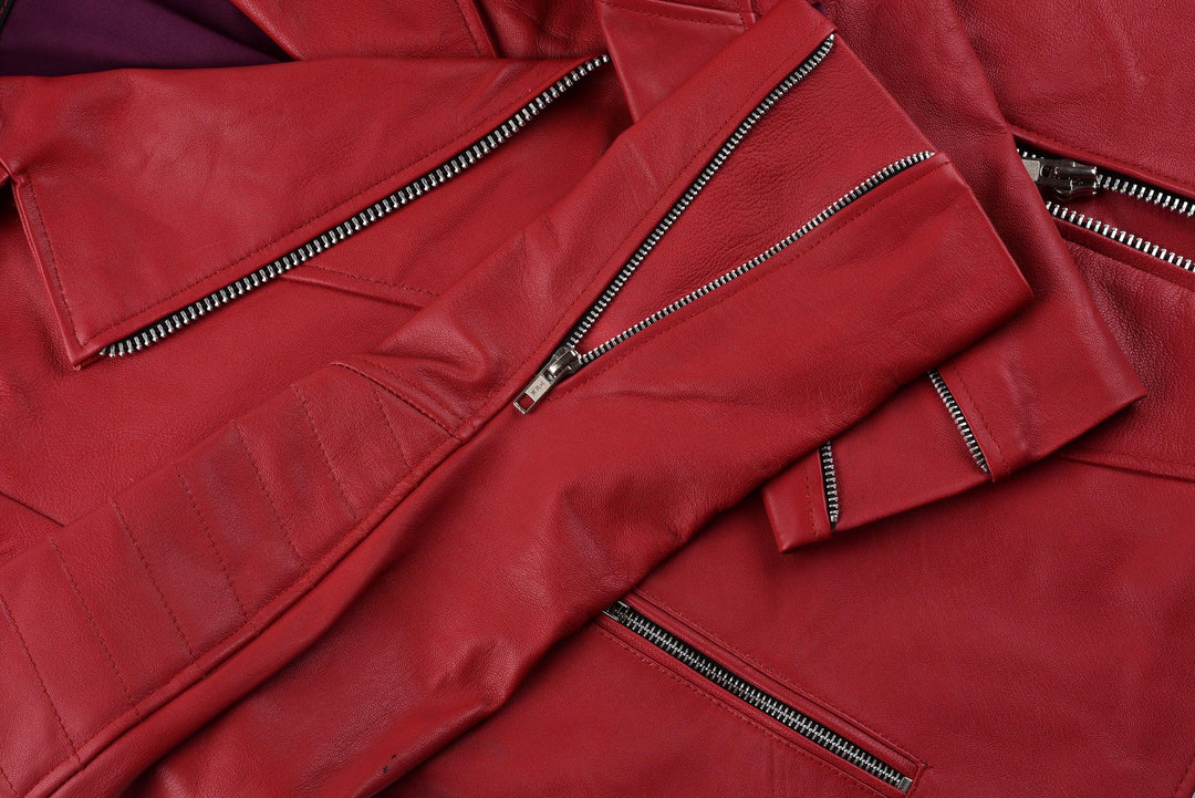 Jennifer Lopez Red Biker Leather Jacket | Leather Jackets AU Primeleathershop