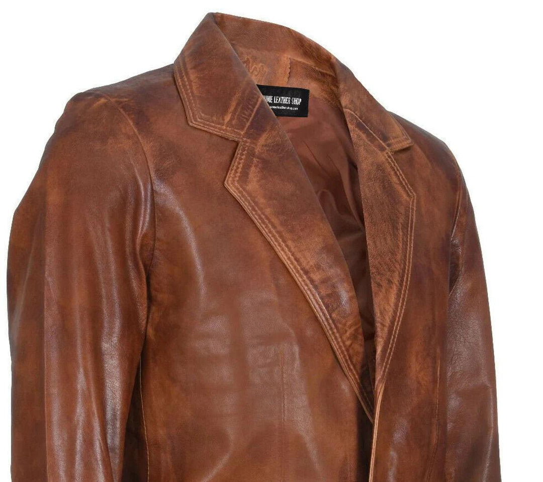 John Kennedy Brown Leather Long Coat | Leather Jackets AU Primeleathershop