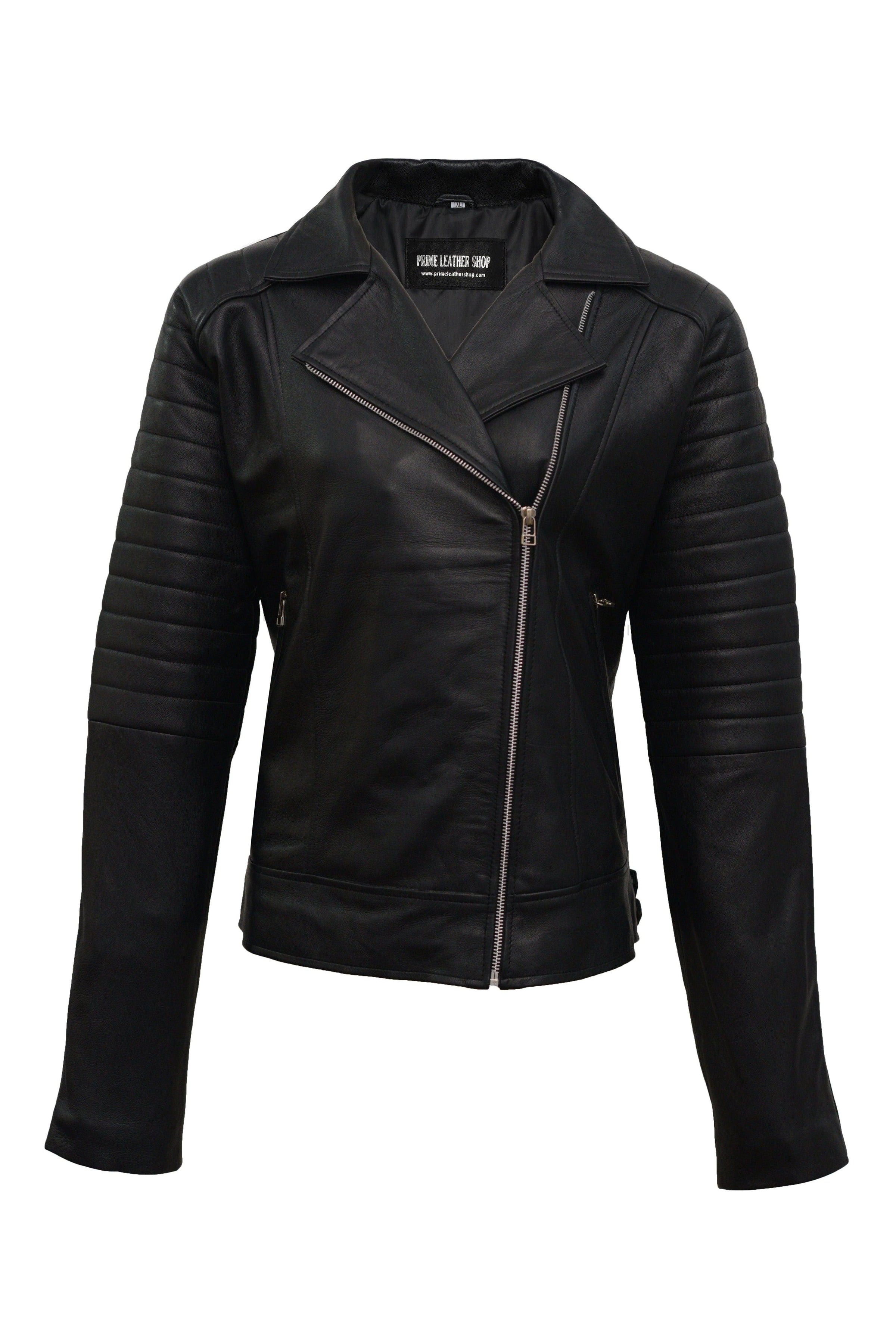 Angelina Black Biker Leather Jacket | Leather Jackets AU Primeleathershop