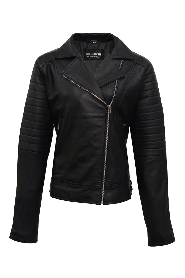 Angelina Black Biker Leather Jacket | Leather Jackets AU Primeleathershop