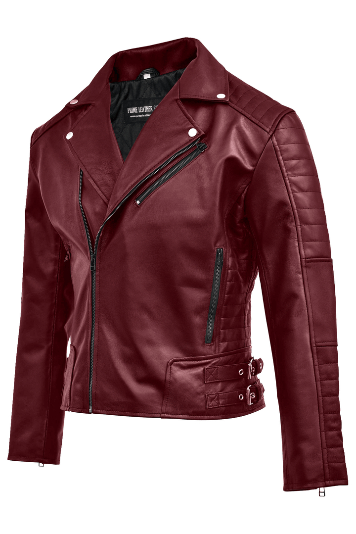 Jordan Maroon Biker Leather Jacket | Leather Jackets AU Primeleathershop