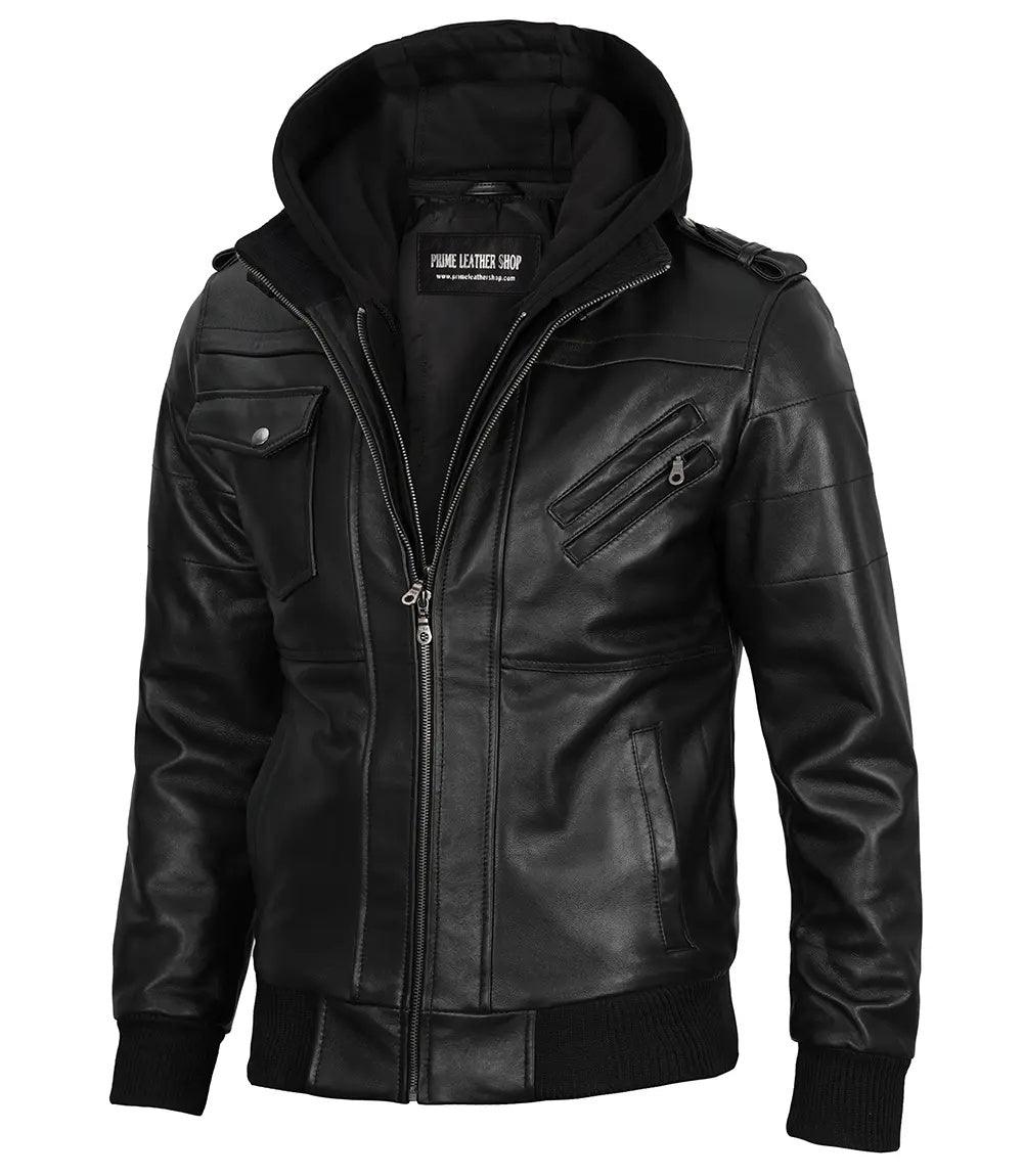 Urban Edge Hooded Leather Jacket | Leather Jackets AU Primeleathershop