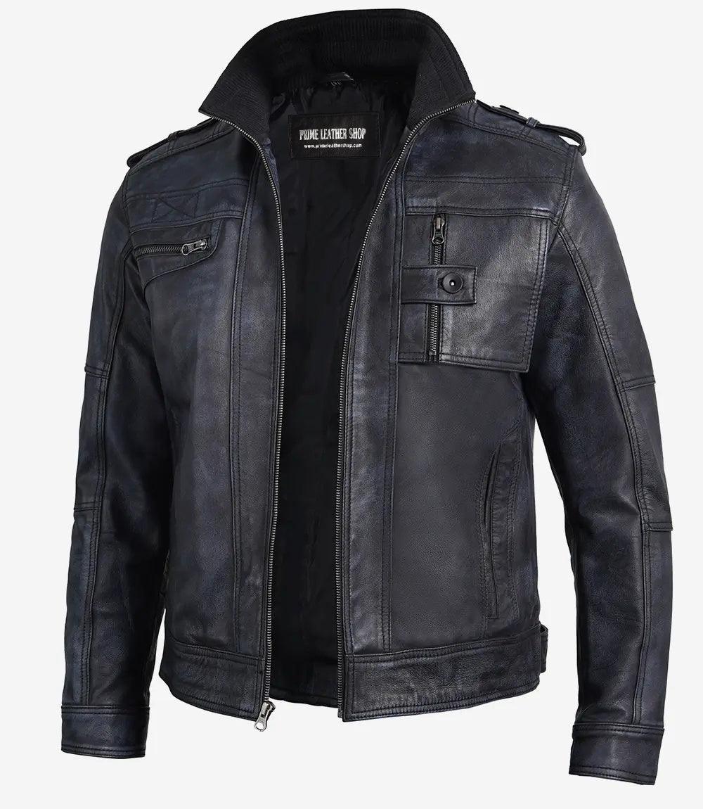Men’s Velocity Black Leather Moto Jacket | Leather Jackets AU Primeleathershop