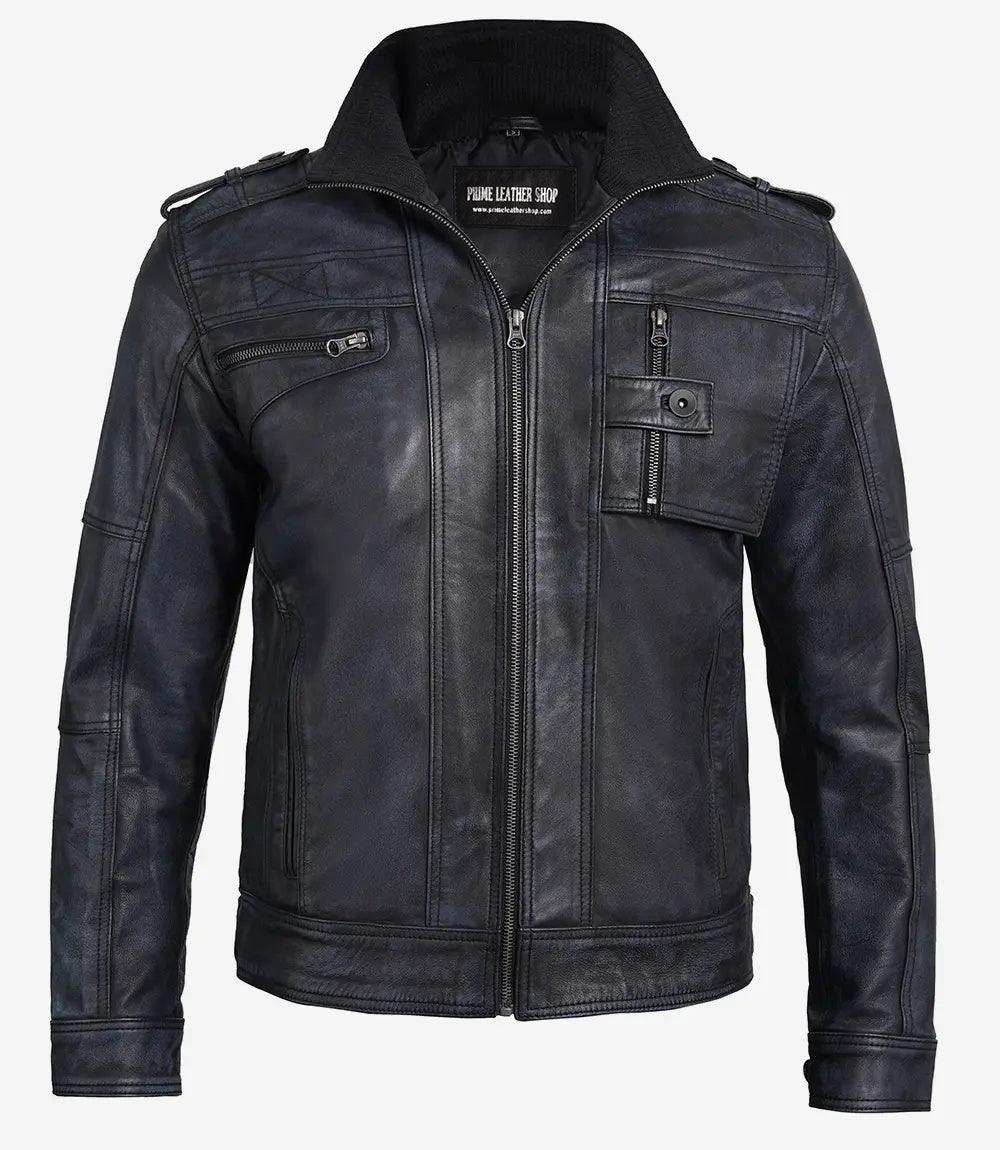 Men’s Velocity Black Leather Moto Jacket | Leather Jackets AU Primeleathershop