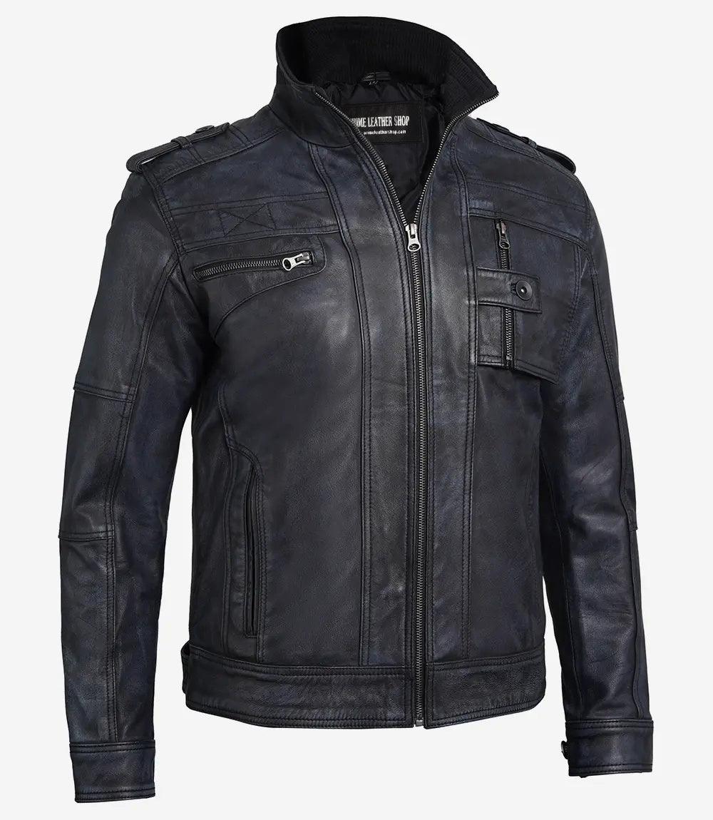 Men’s Velocity Black Leather Moto Jacket | Leather Jackets AU Primeleathershop