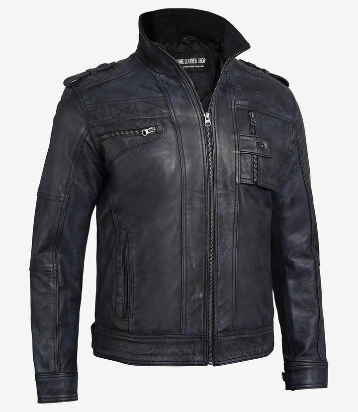 Men’s Velocity Black Leather Moto Jacket | Leather Jackets AU Primeleathershop