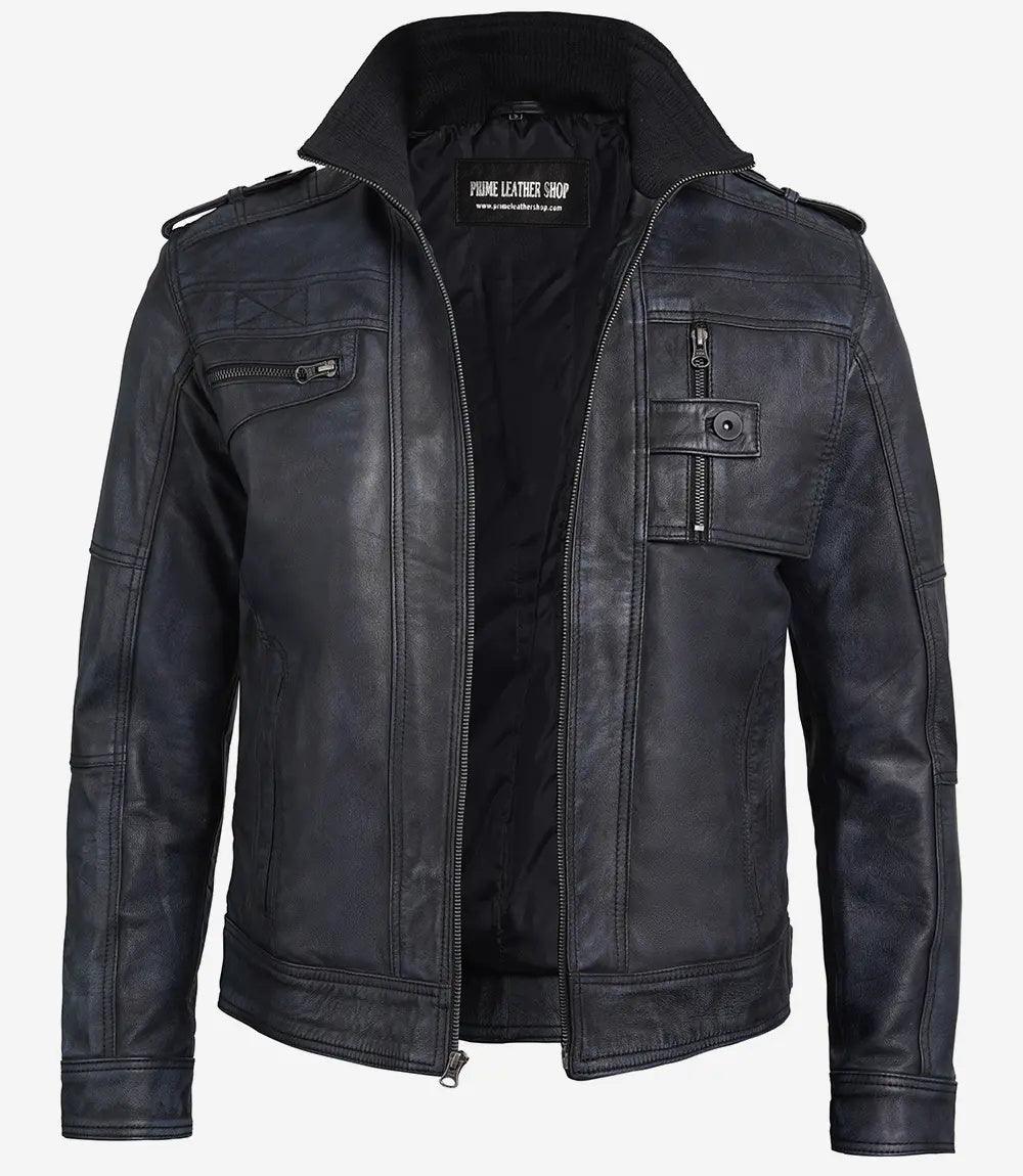 Men’s Velocity Black Leather Moto Jacket | Leather Jackets AU Primeleathershop