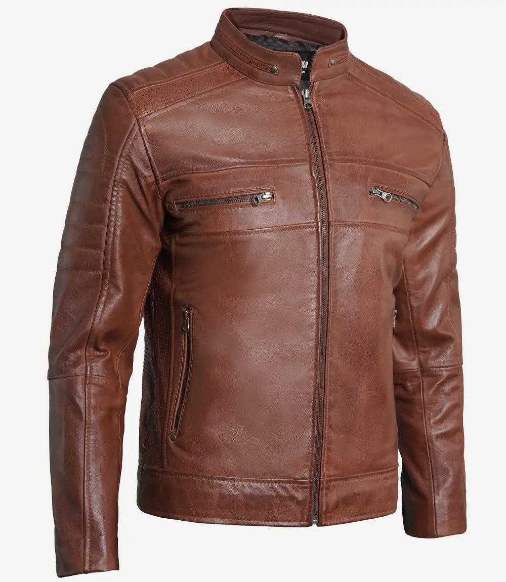 Vortex Premium Brown Men's Biker Leather Jacket | PrimeLeatherShop