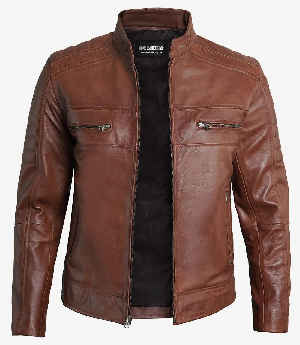 Men’s Vortex Premium Brown Leather Motorcycle Jacket | Leather Jackets AU Primeleathershop