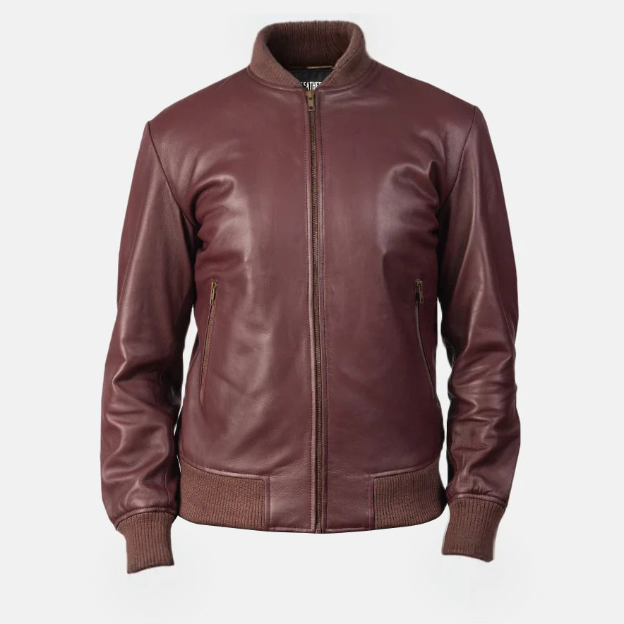 Coastal Earth-Toned Red Men's Leather Bomber Jacket | PrimeLeatherShop