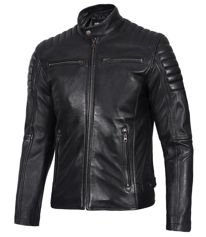 Men’s Phantom Black Café Racer Leather Jacket | Leather Jackets AU Primeleathershop
