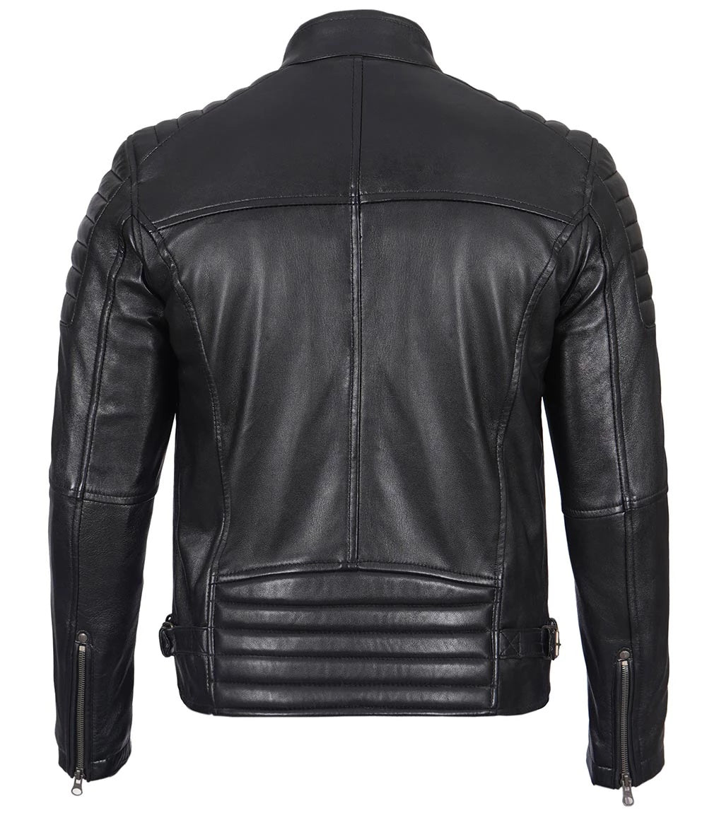 Men’s Phantom Black Café Racer Leather Jacket | Leather Jackets AU Primeleathershop