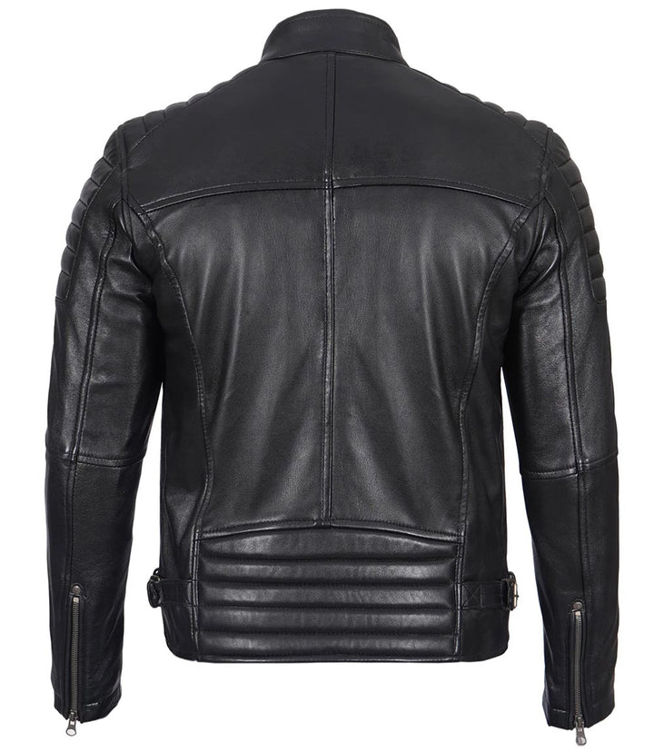 Men’s Phantom Black Café Racer Leather Jacket | Leather Jackets AU Primeleathershop