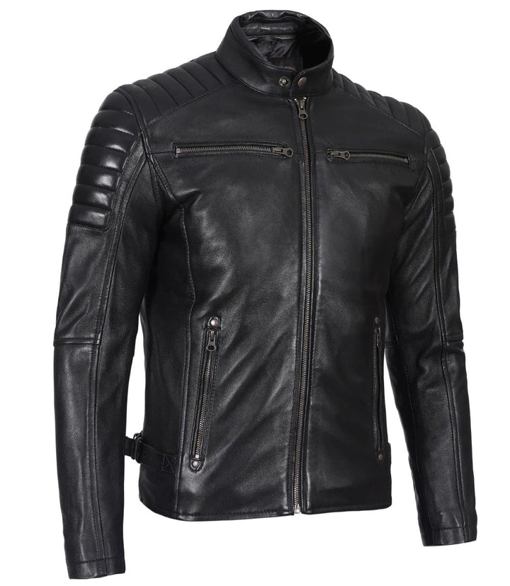 Men’s Phantom Black Café Racer Leather Jacket | Leather Jackets AU Primeleathershop