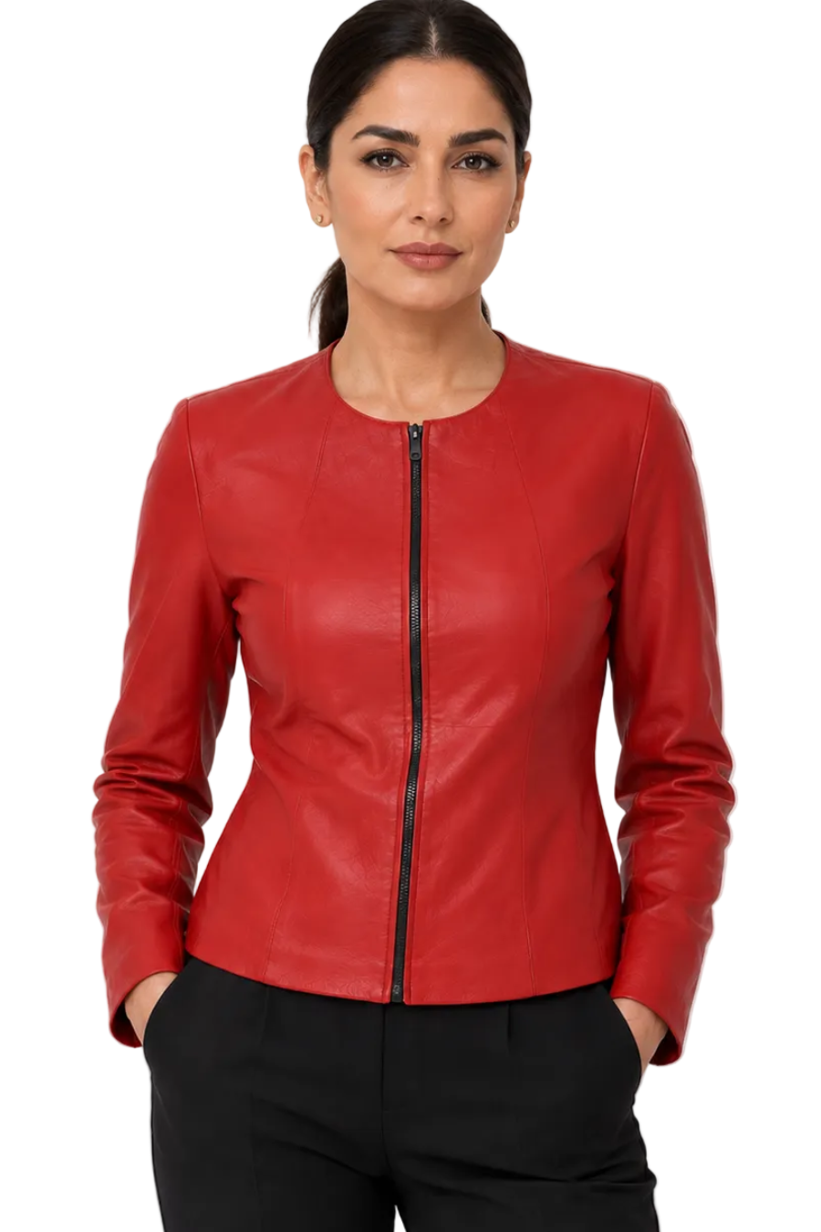 red leather jacket women