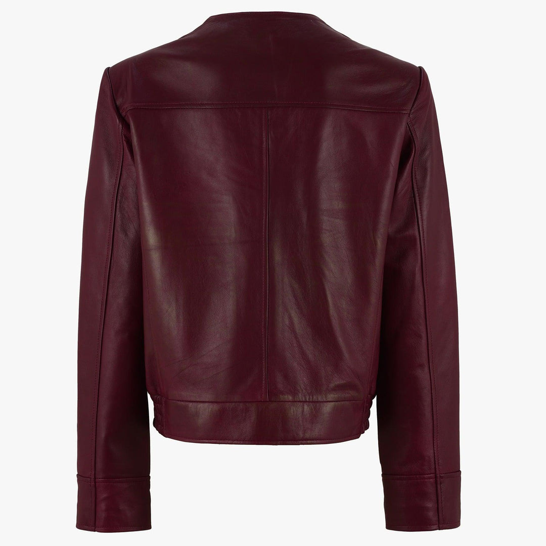 Salma H Collarless Leather Jacket | Leather Jackets AU Primeleathershop
