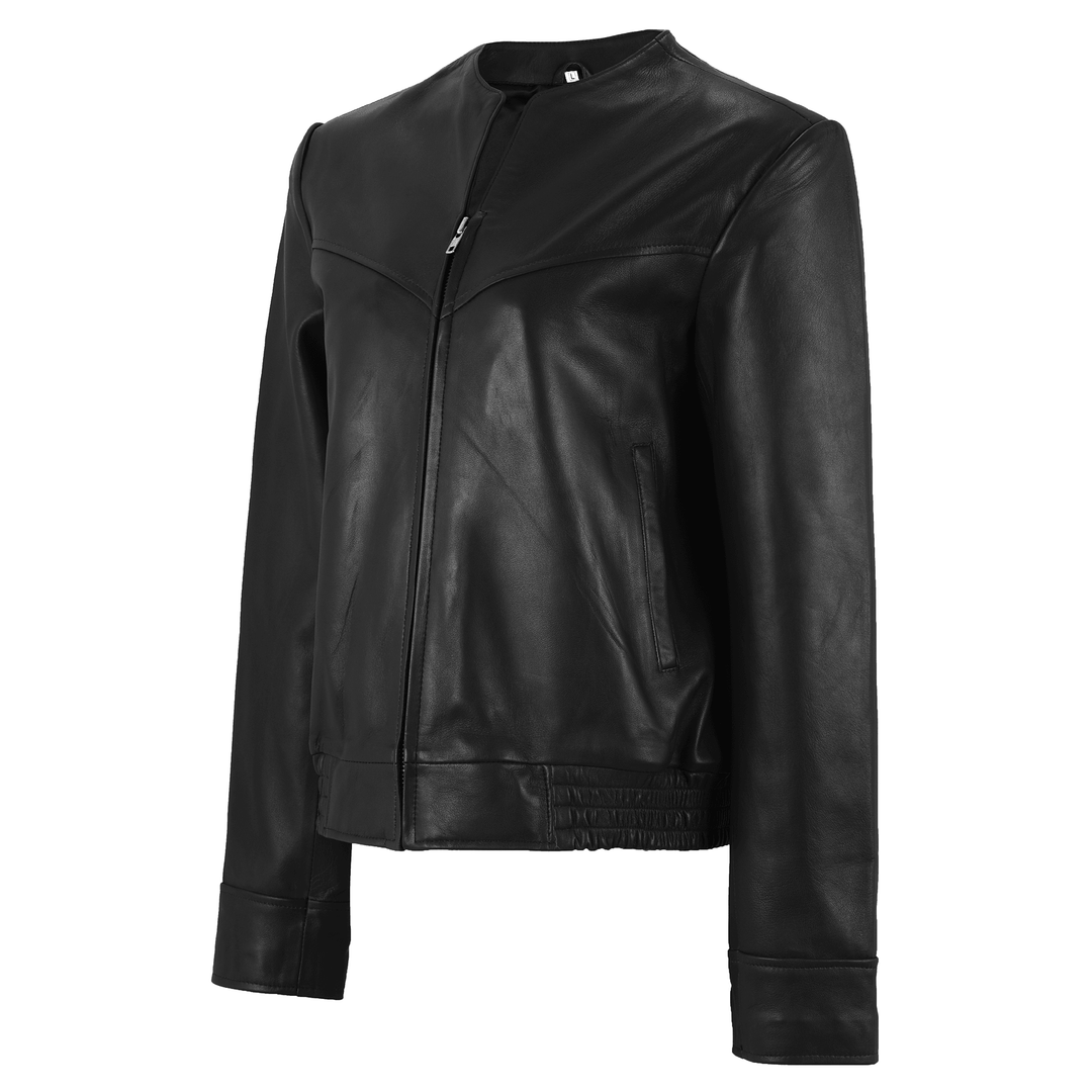 Salma H Collarless Leather Jacket | Leather Jackets AU Primeleathershop