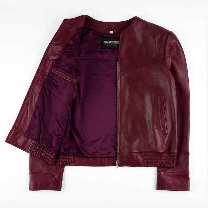 Salma H Collarless Leather Jacket | Leather Jackets AU Primeleathershop