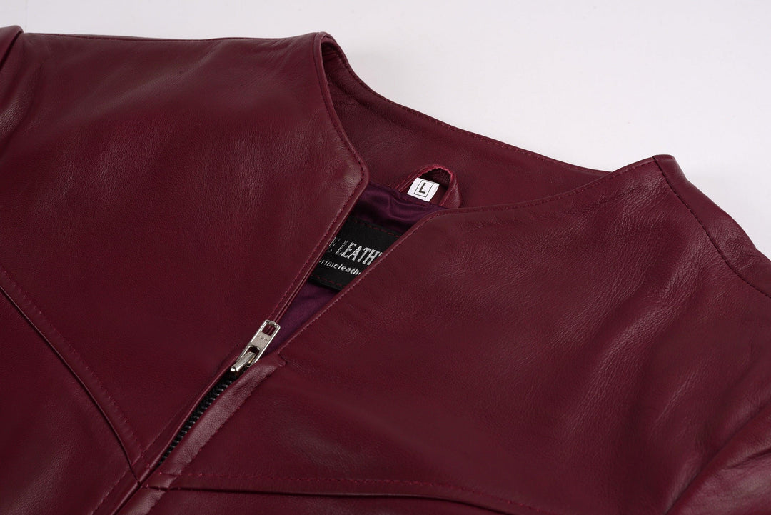 Salma H Collarless Leather Jacket | Leather Jackets AU Primeleathershop