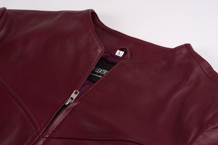 Salma H Collarless Leather Jacket | Leather Jackets AU Primeleathershop