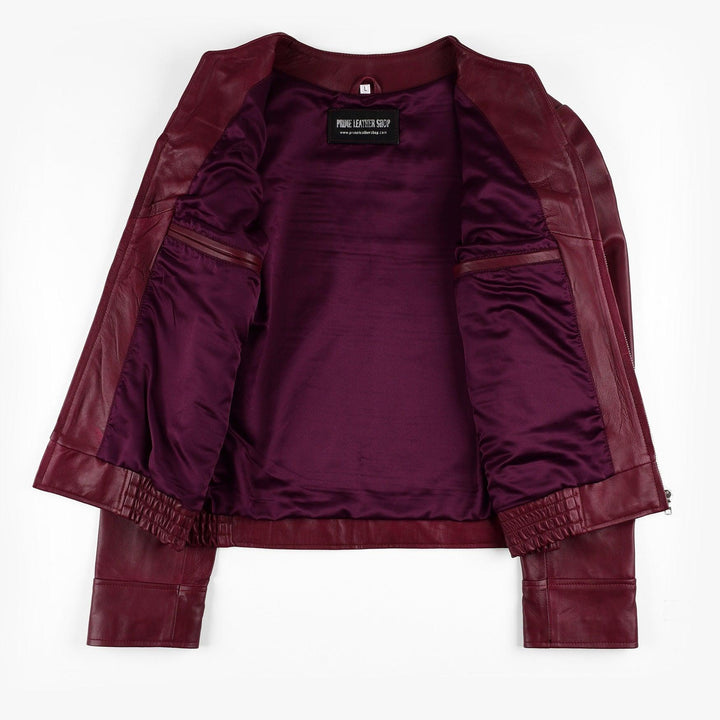 Salma H Collarless Leather Jacket | Leather Jackets AU Primeleathershop