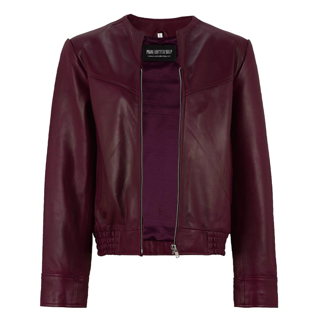 Salma H Collarless Leather Jacket | Leather Jackets AU Primeleathershop