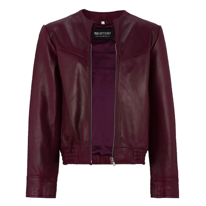Salma H Collarless Leather Jacket | Leather Jackets AU Primeleathershop