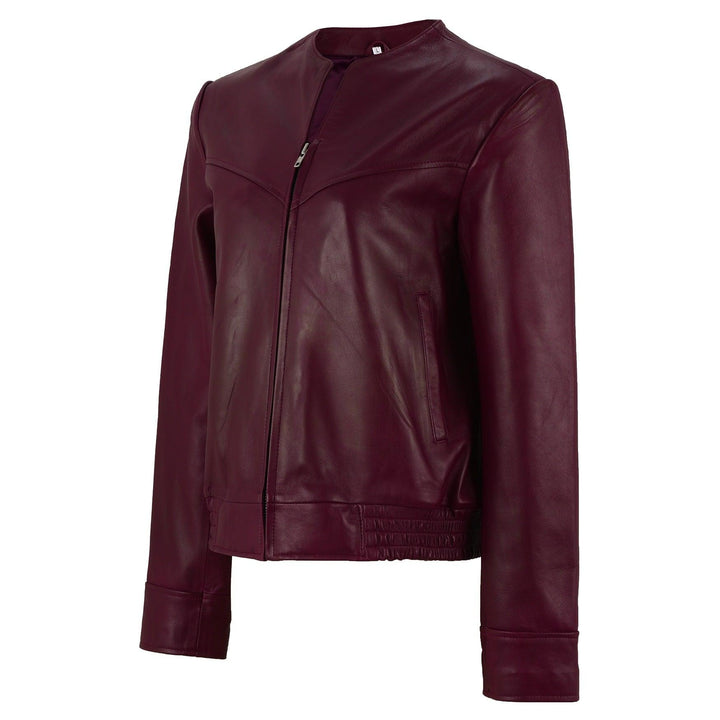 Salma H Collarless Leather Jacket | Leather Jackets AU Primeleathershop