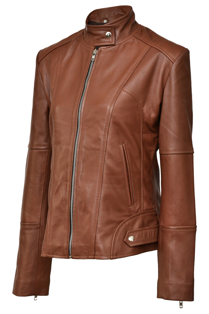 Serena Brown Biker Leather Jacket | Leather Jackets AU Primeleathershop