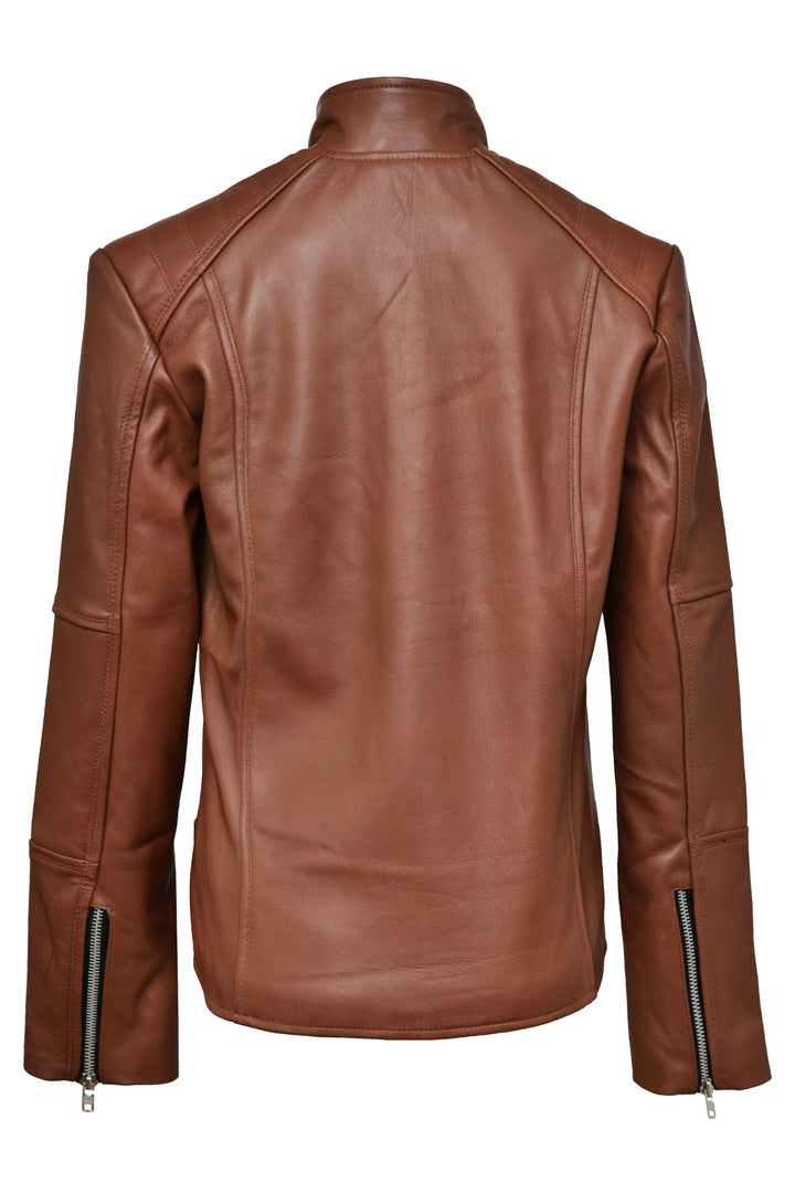 Serena Brown Biker Leather Jacket | Leather Jackets AU Primeleathershop