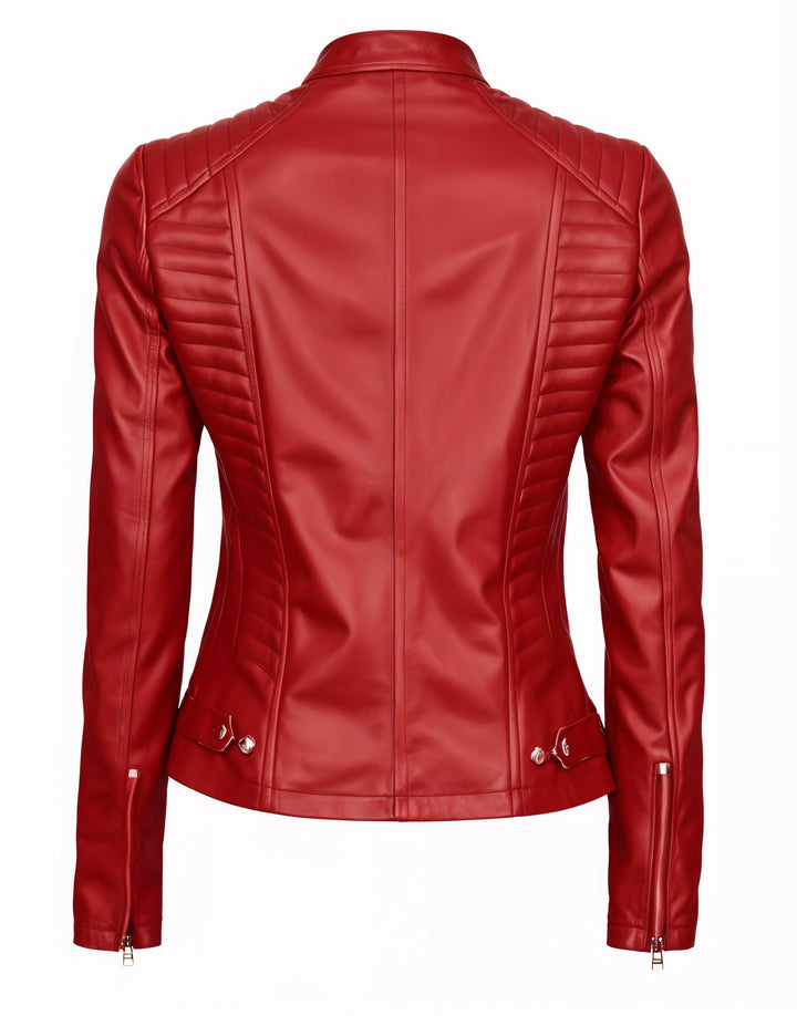 Sylvia Red Biker Leather Jacket | Leather Jackets AU Primeleathershop