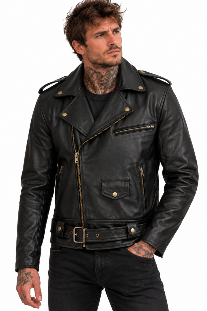 Biker leather jacket men